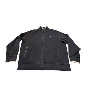 Ralph Lauren Mens XL Track Jacket Black Full Zip Mock Neck Pony Logo EUC